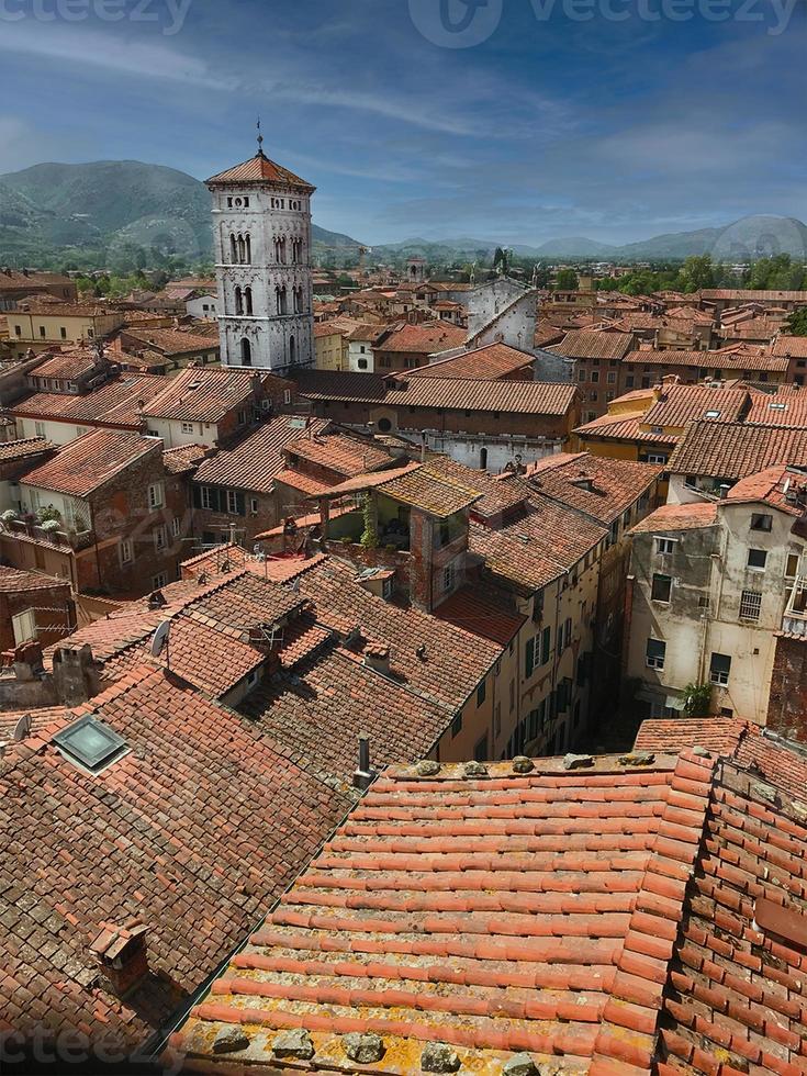 Roof Top View of European Hamlet with White Tower photo