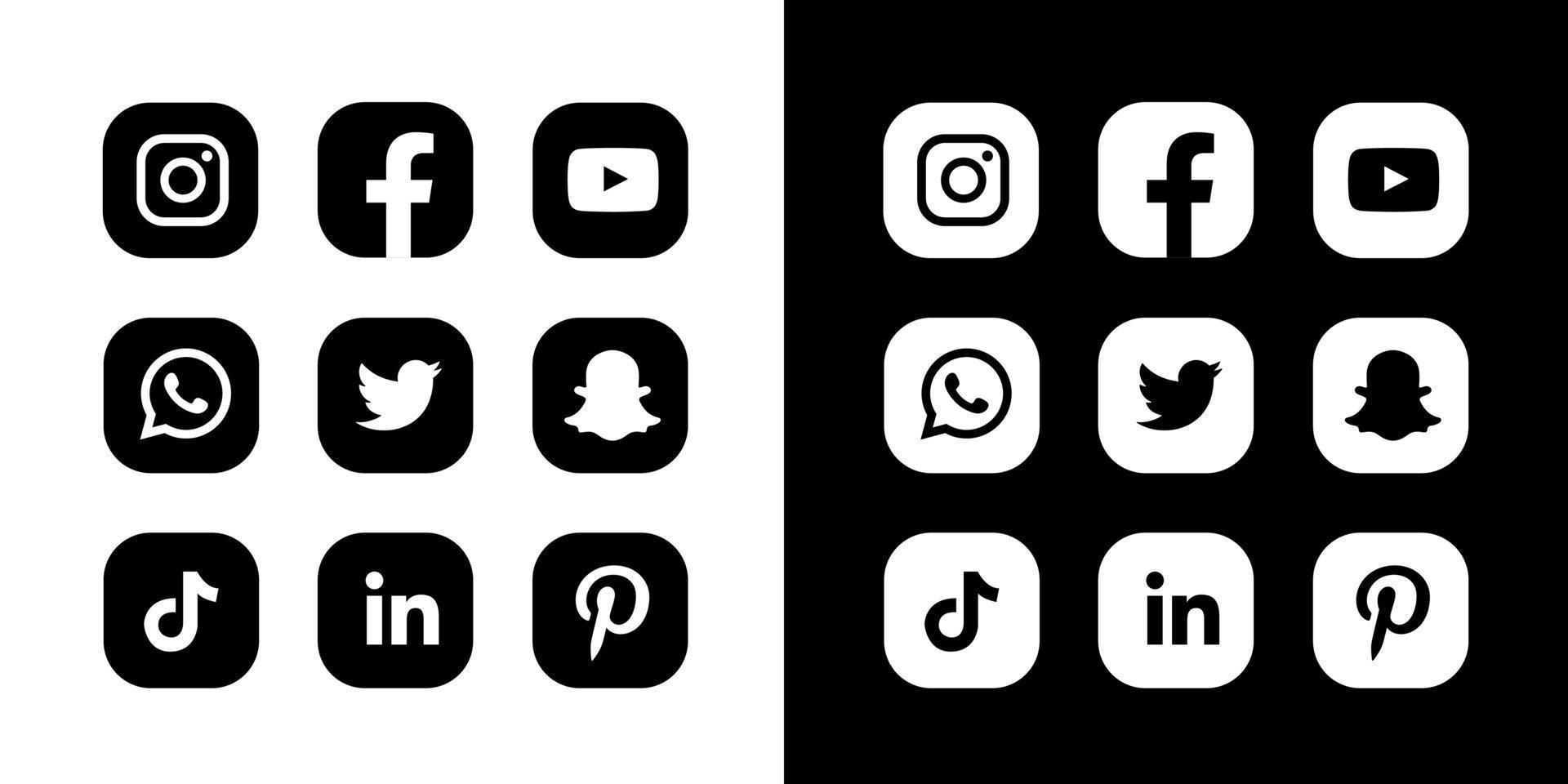 iconos de redes sociales redondeados en blanco y negro vector
