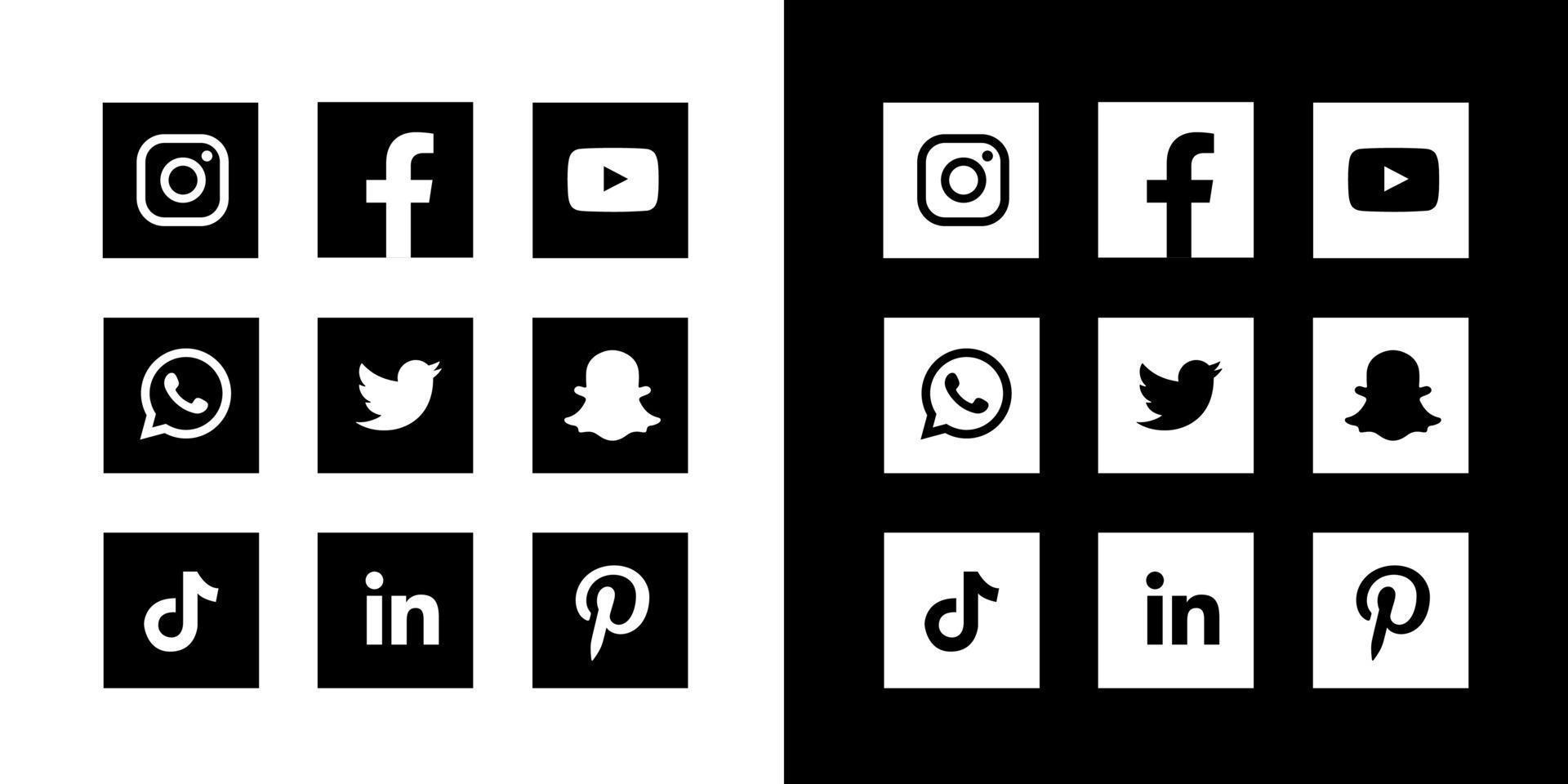 Social Media Icons Black And White Square vector