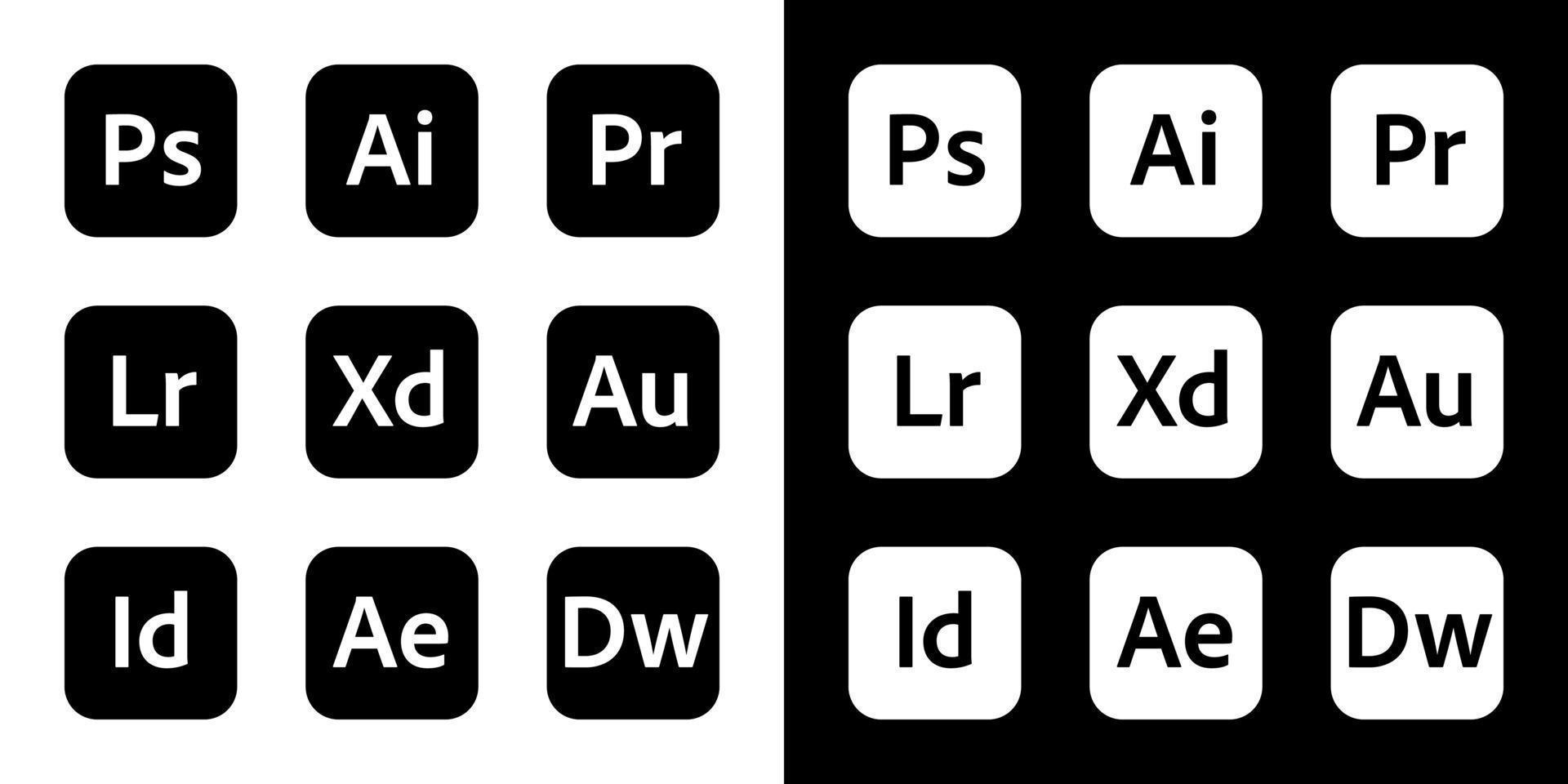 iconos de adobe sobre fondo blanco y negro vector