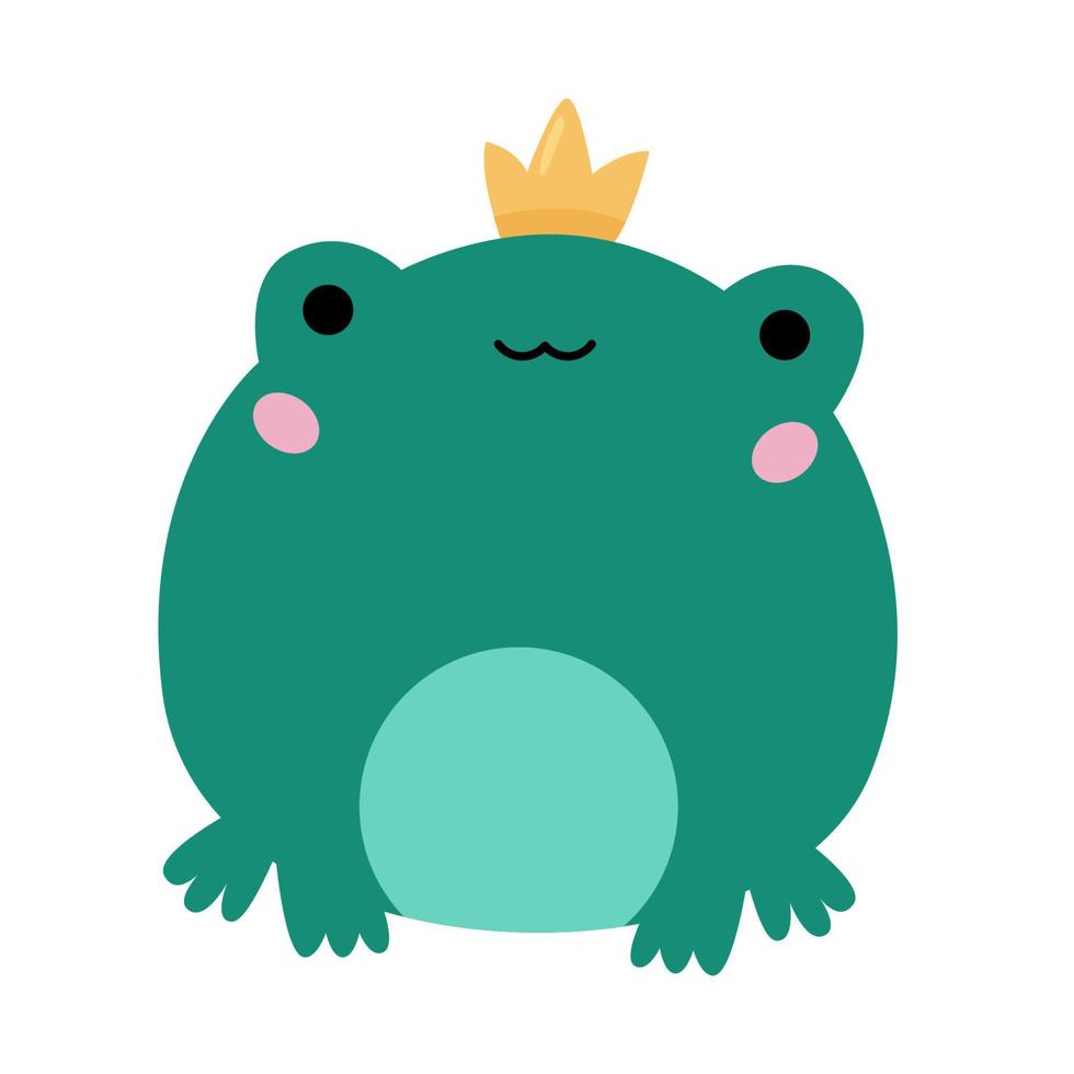 Kawaii Prince Frog on white background. Cartoon character for fairy tale story. King Frog with a golden crown. Vector illustration.