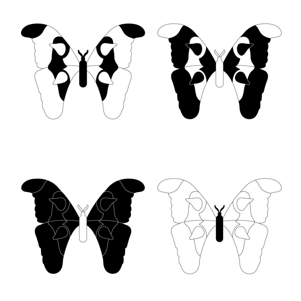 Species set, black and white butterfly insects, flat style. vector