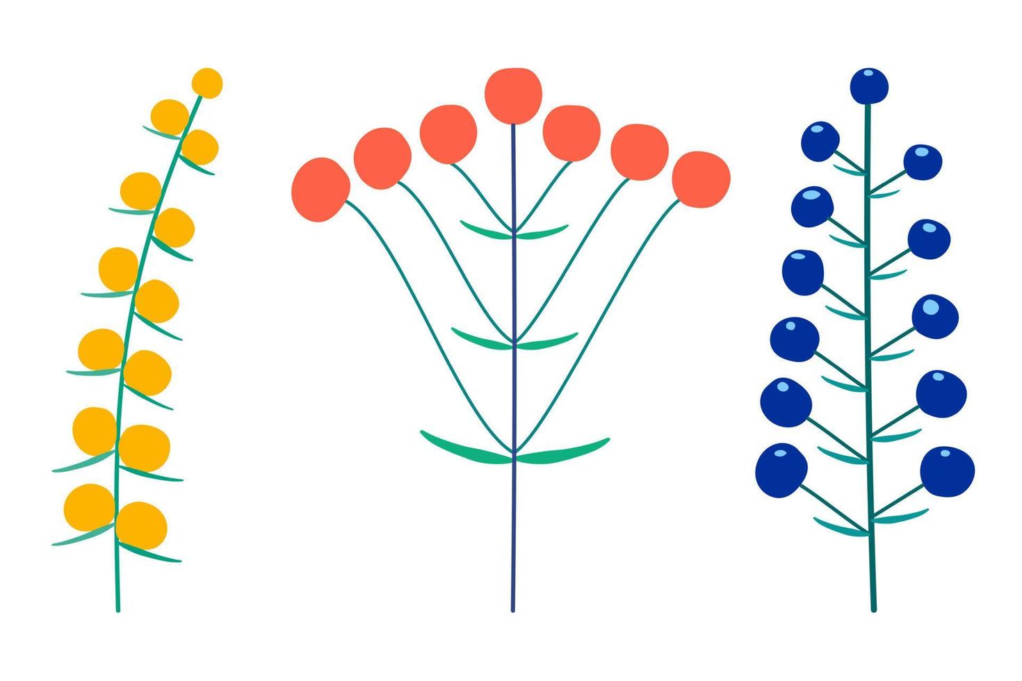 Vector set of flower inflorescences of plants on the stem. Flat style.