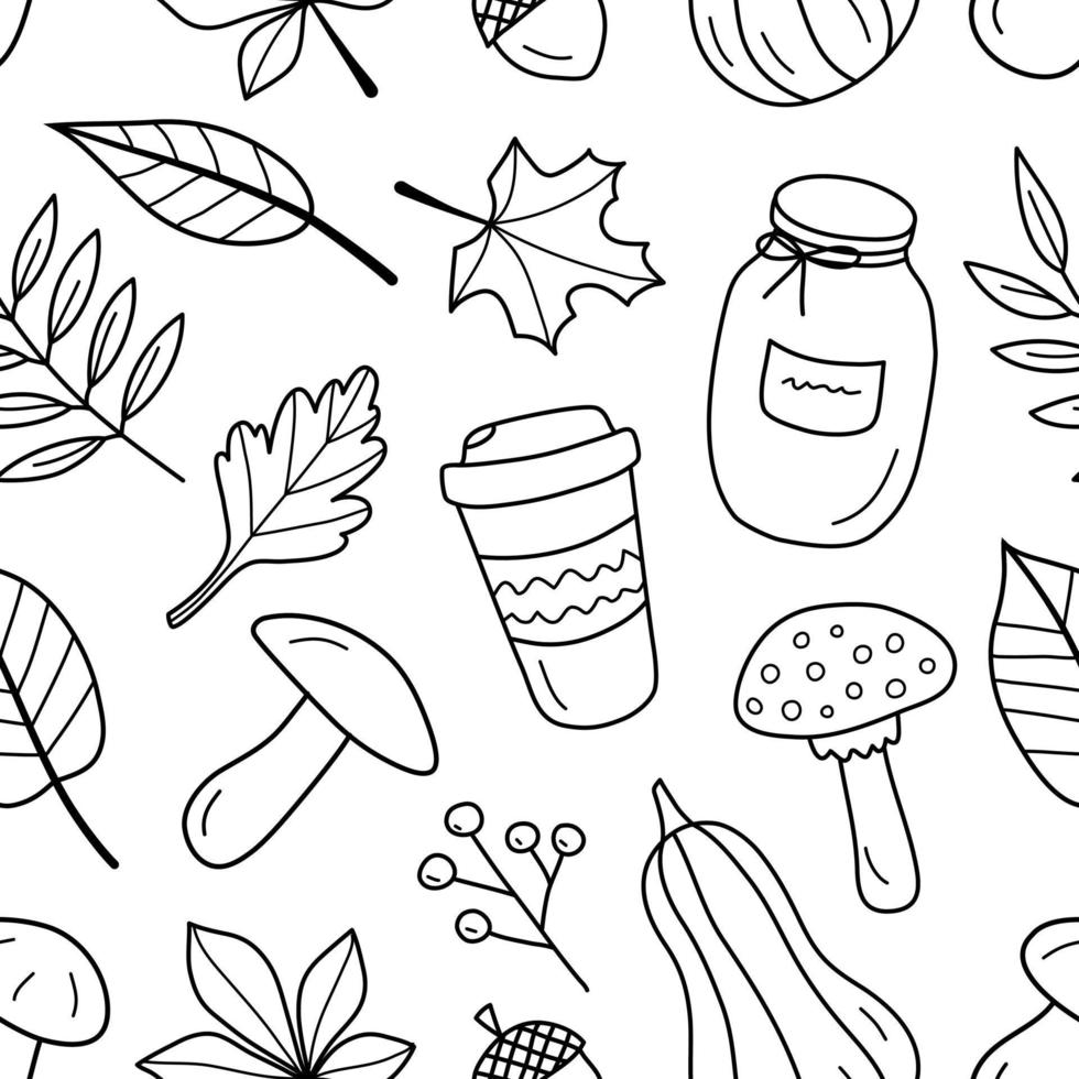 Autumn seamless pattern on a white background in black. vector