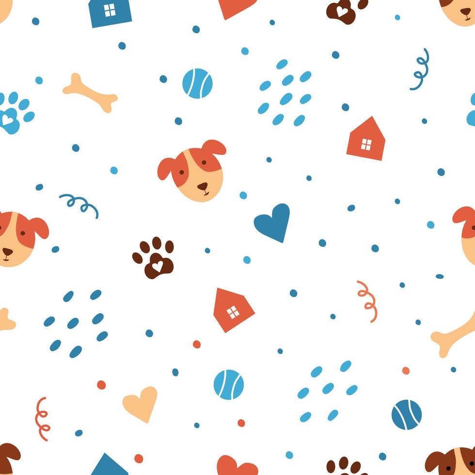 Seamless pattern with cute dog head on a white background vector