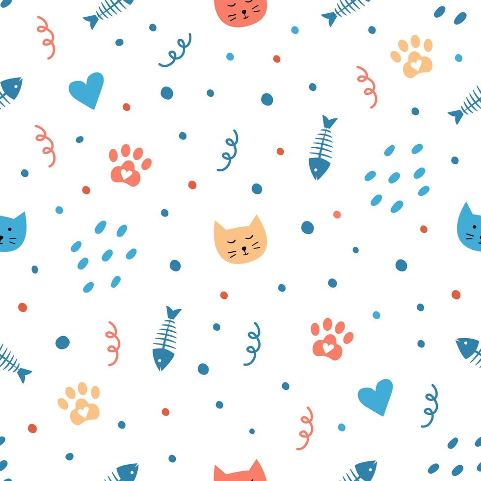 Seamless pattern with cats in doodle style vector