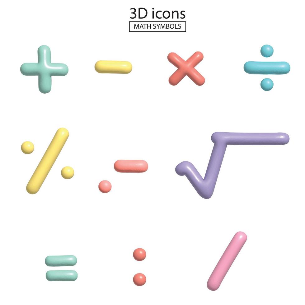 Printmath symbols 3D icons,pastel color vector