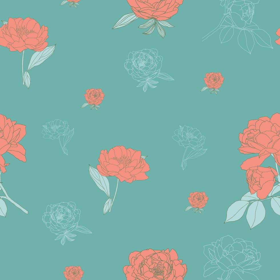 Floral seamless pattern hand-drawn peony flowers vector