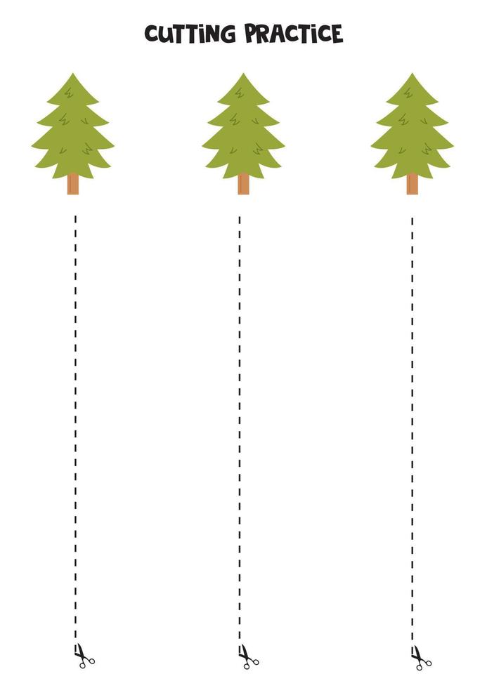Cutting practice for children with green pine. vector
