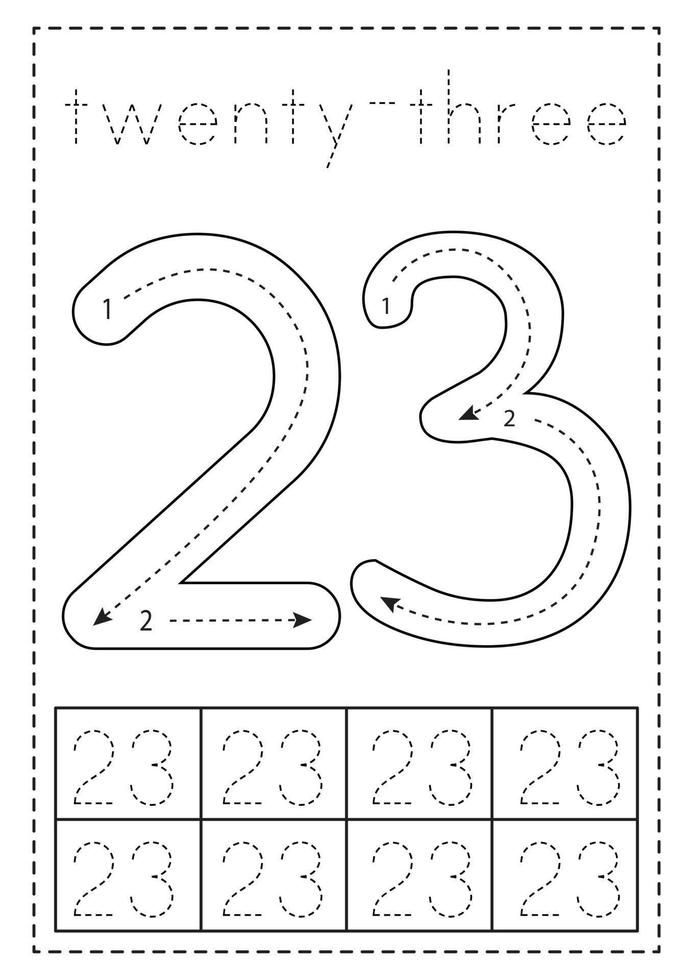 Tracing number twenty three. Preschool worksheet. Black and white. 9827002 Vector Art at Vecteezy tracing-number-twenty-three-preschool-worksheet-black-and-white-9827002-vector-art-at-vecteezy