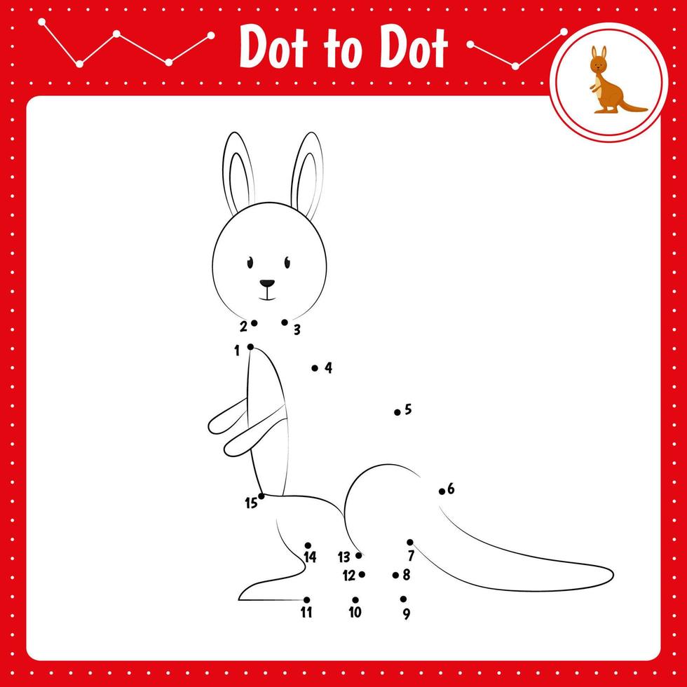 conecta los puntos. juego educativo kangaroo.dot to dot. libro para colorear para la hoja de trabajo de actividades para niños en edad preescolar. ilustración vectorial vector