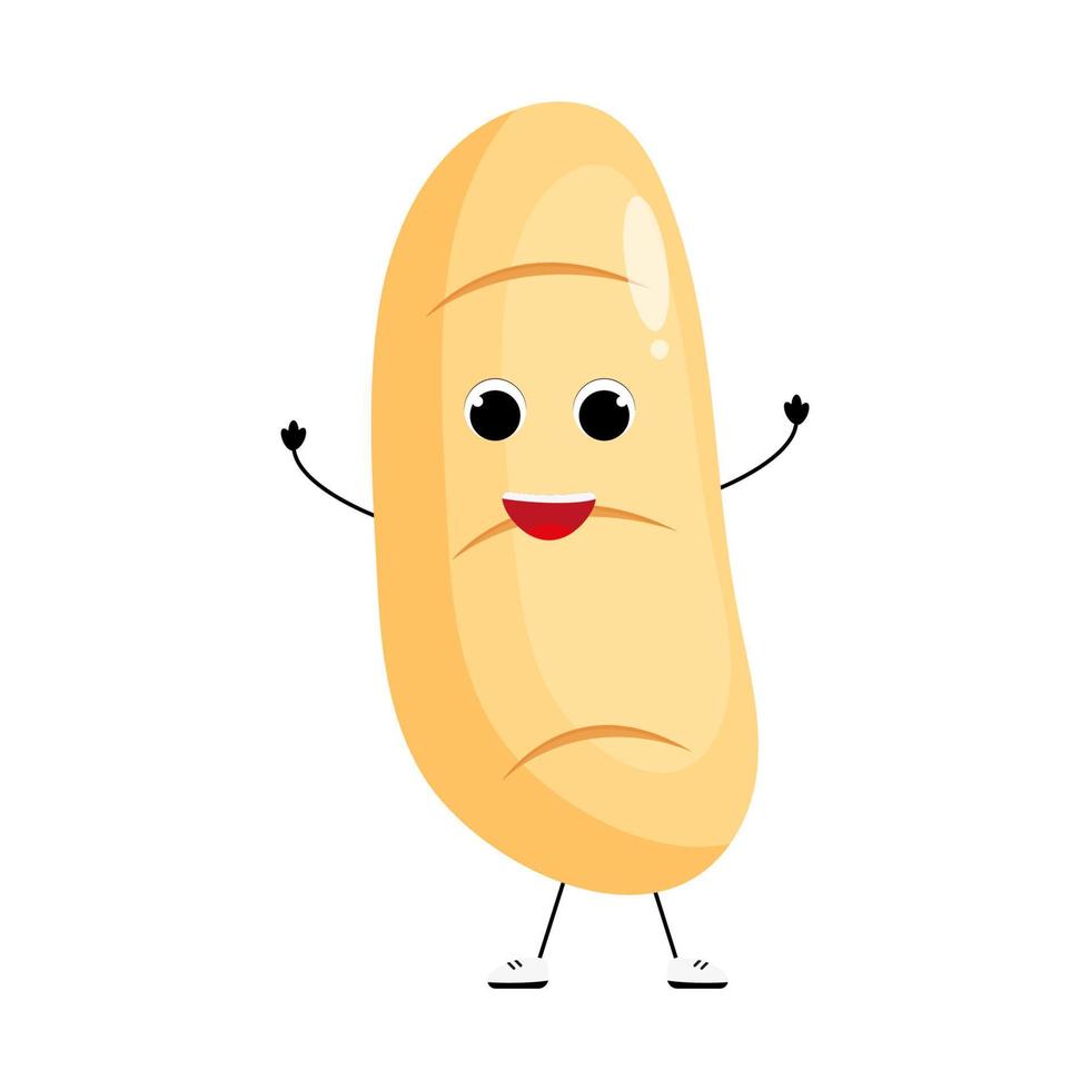 carácter de pan. baguette de panadería sonriente divertida. linda mascota de panadería. ilustración vectorial vector