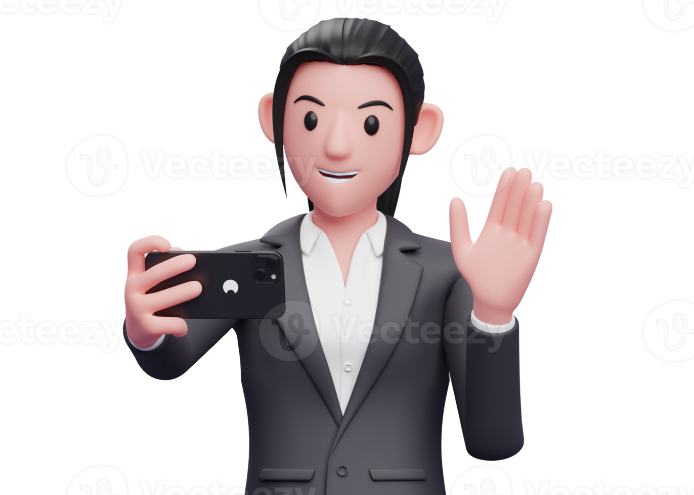 Portrait Business woman in formal suit making video call, 3d render close up girl character png