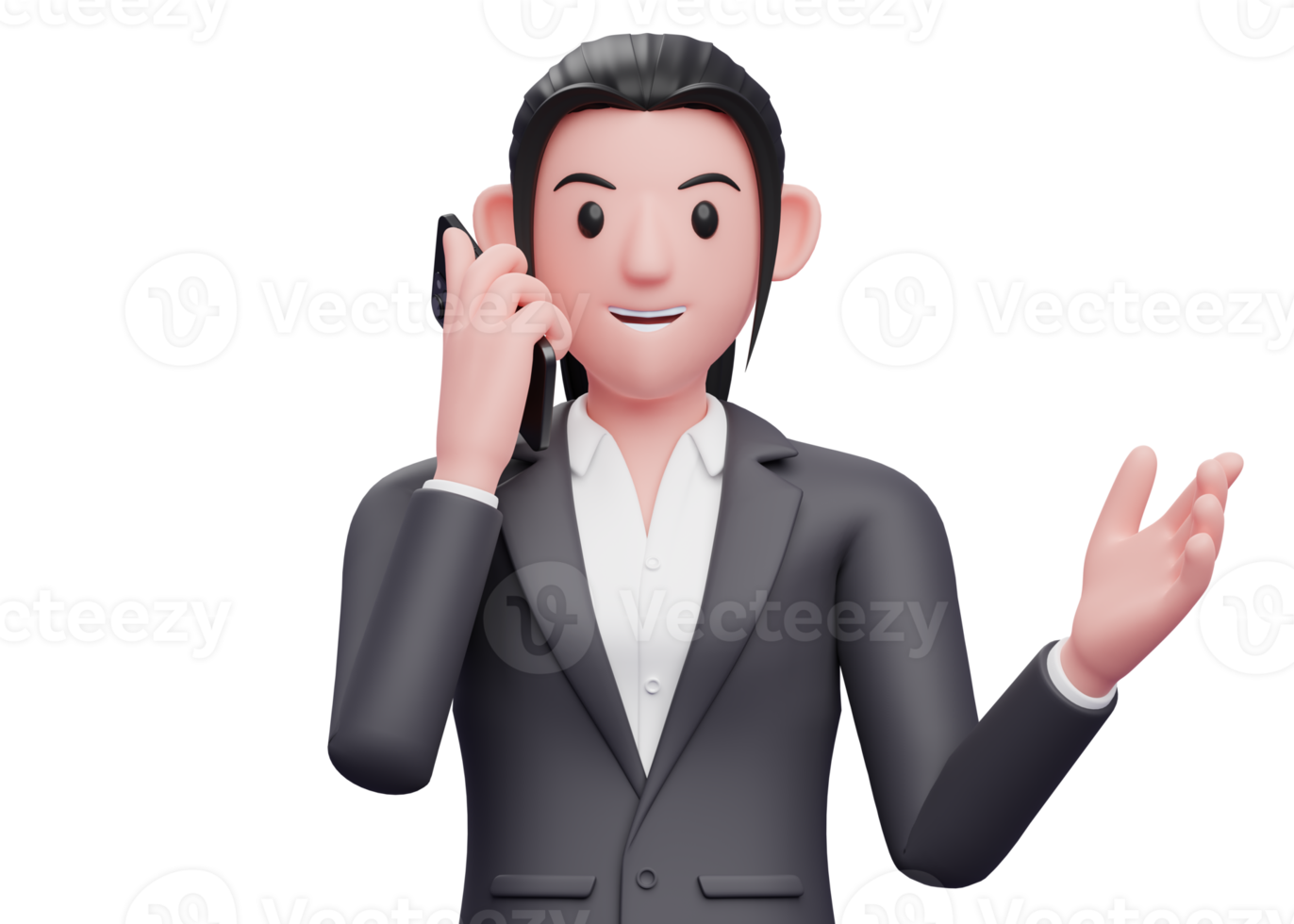 Portrait Business woman in formal suit talking on the phone, 3d render close up girl character png