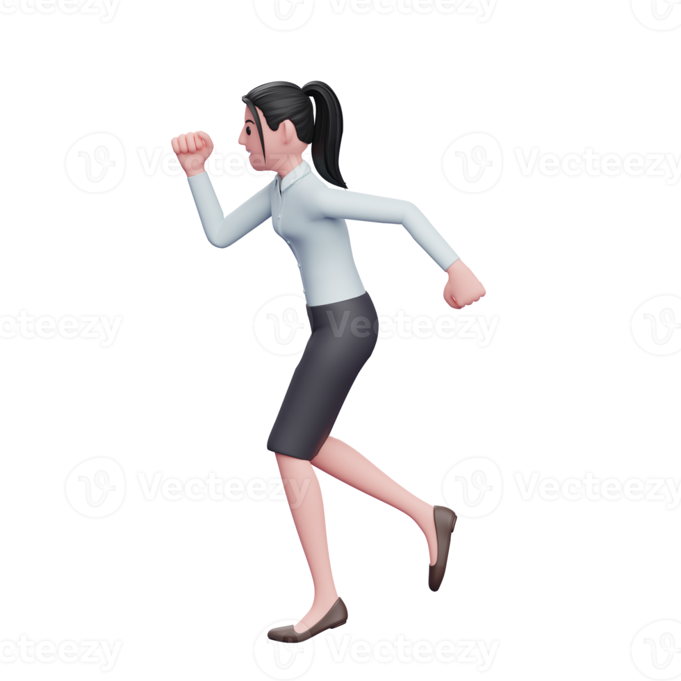 mujer de negocios corriendo a toda prisa, render 3d ilustración de personaje de mujer de negocios png