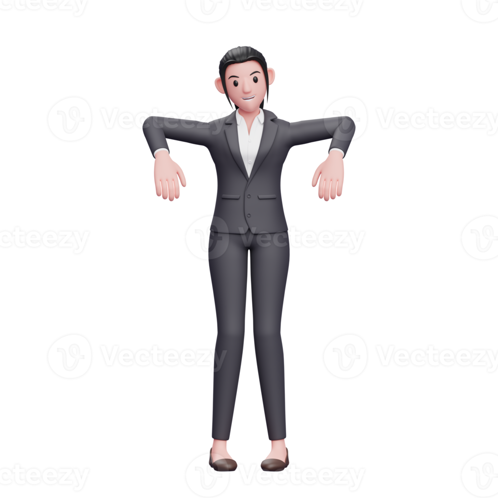 Cute business woman marionette pose, 3D render business woman character illustration png