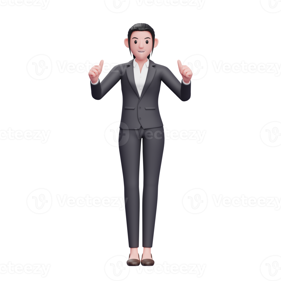 Business woman give thumbs up, 3D render business woman character illustration png
