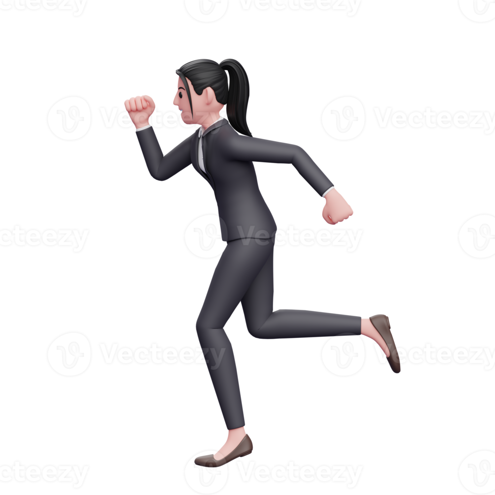 business woman running pose, 3D render business woman character illustration png