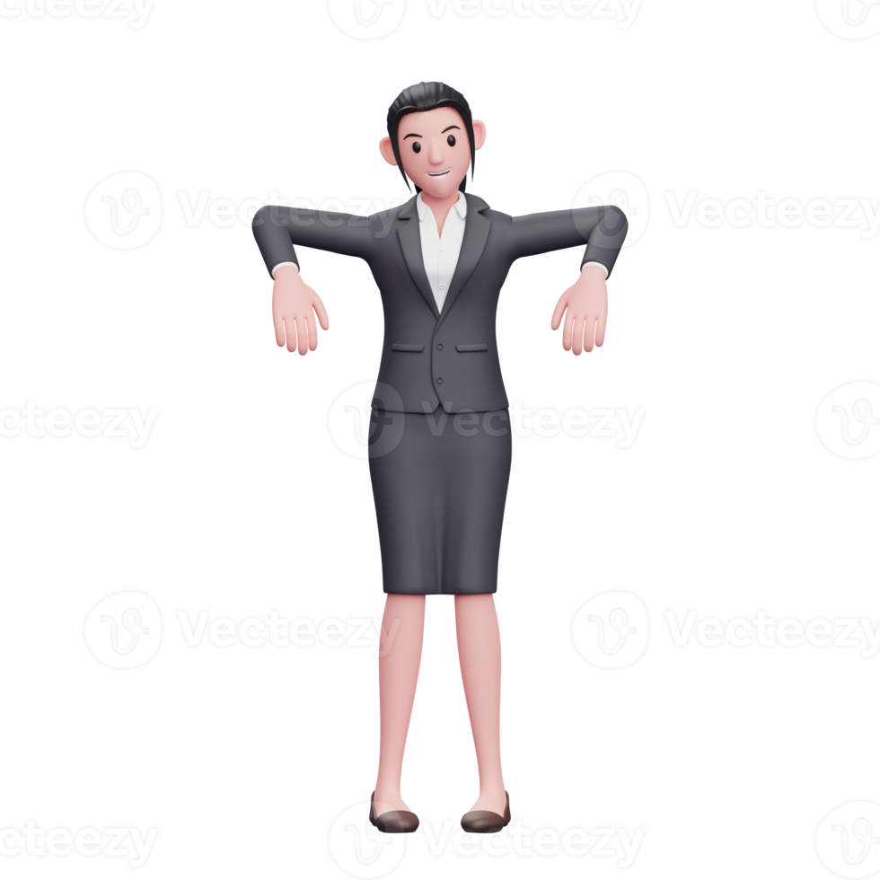 pose de marionnette de femme d'affaires, illustration de personnage de femme d'affaires de rendu 3d png