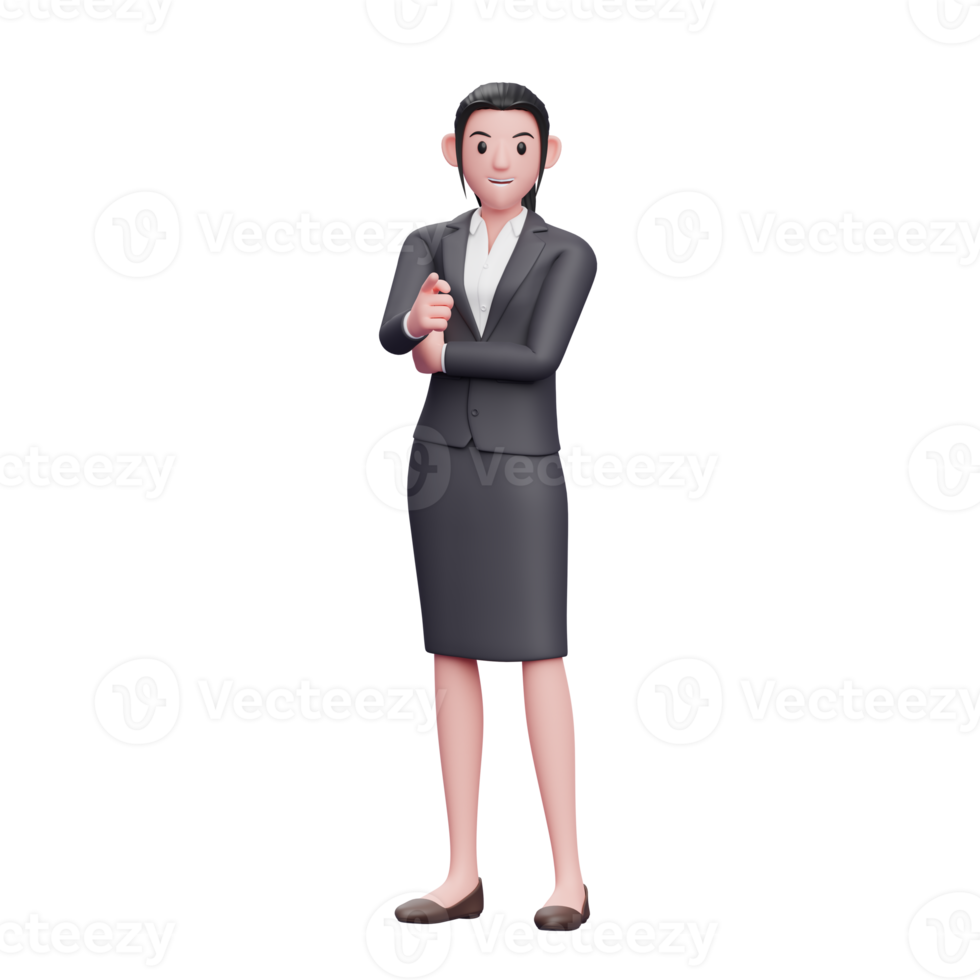 business woman pointing at the camera, 3D render business woman character illustration png