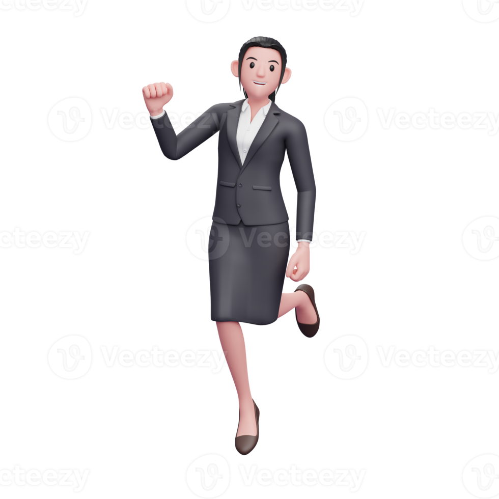 business woman jump, 3D render business woman character illustration png