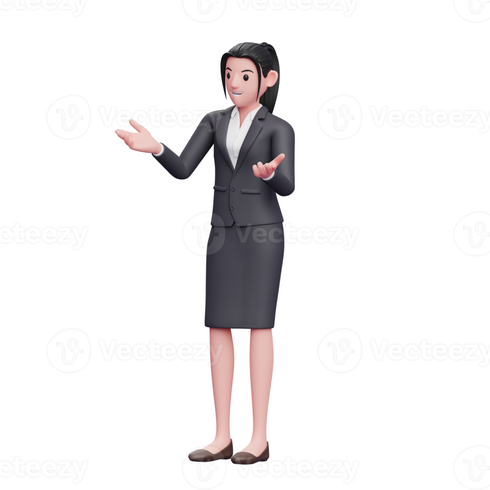 pose de conversación de mujer de negocios, ilustración de personaje de mujer de negocios de render 3d png