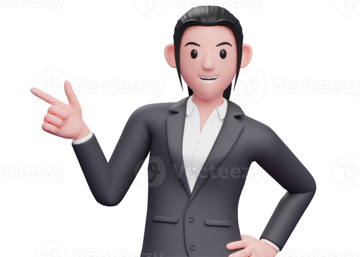 business woman in formal suit pointing gun finger to the left, business woman in formal suit pointing illustration png