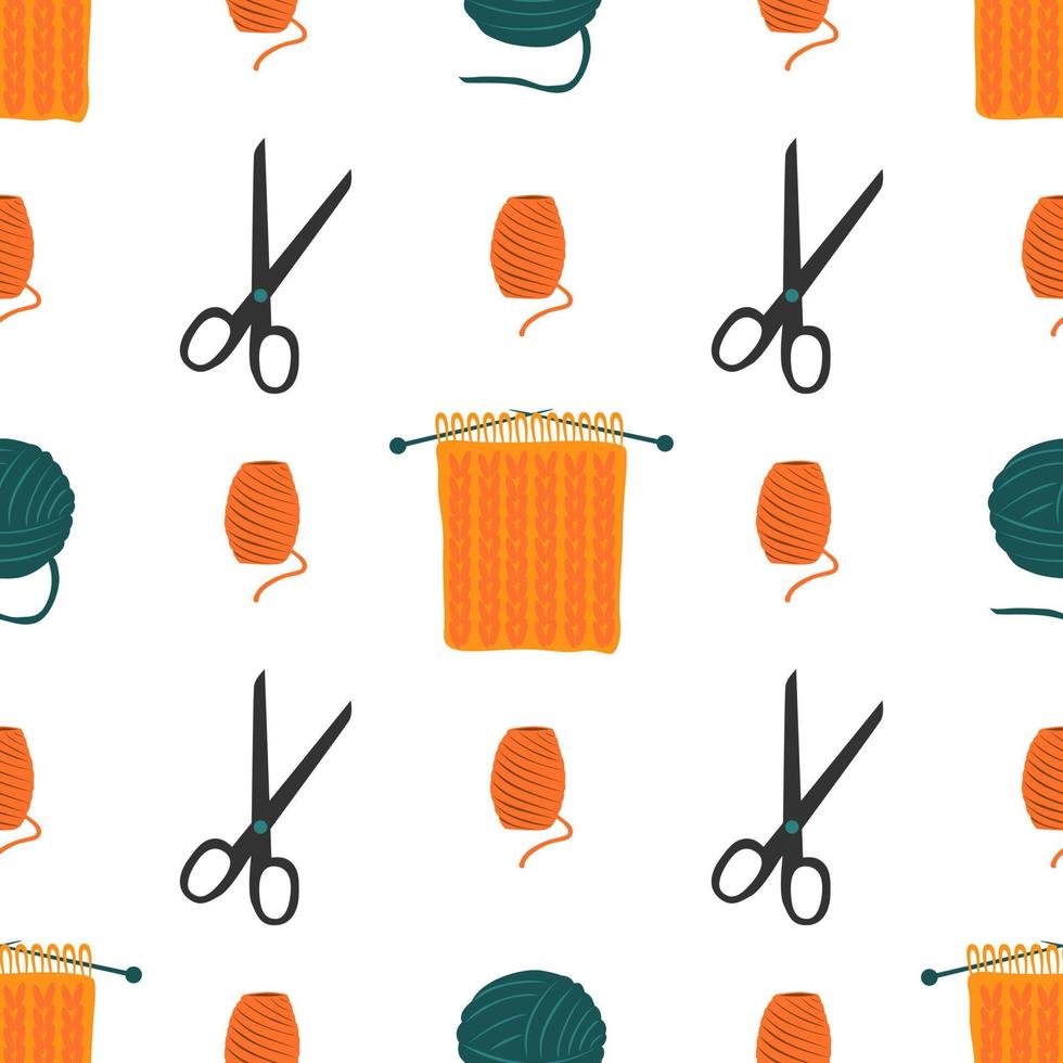 Knitting and sewing hobby vector seamless pattern