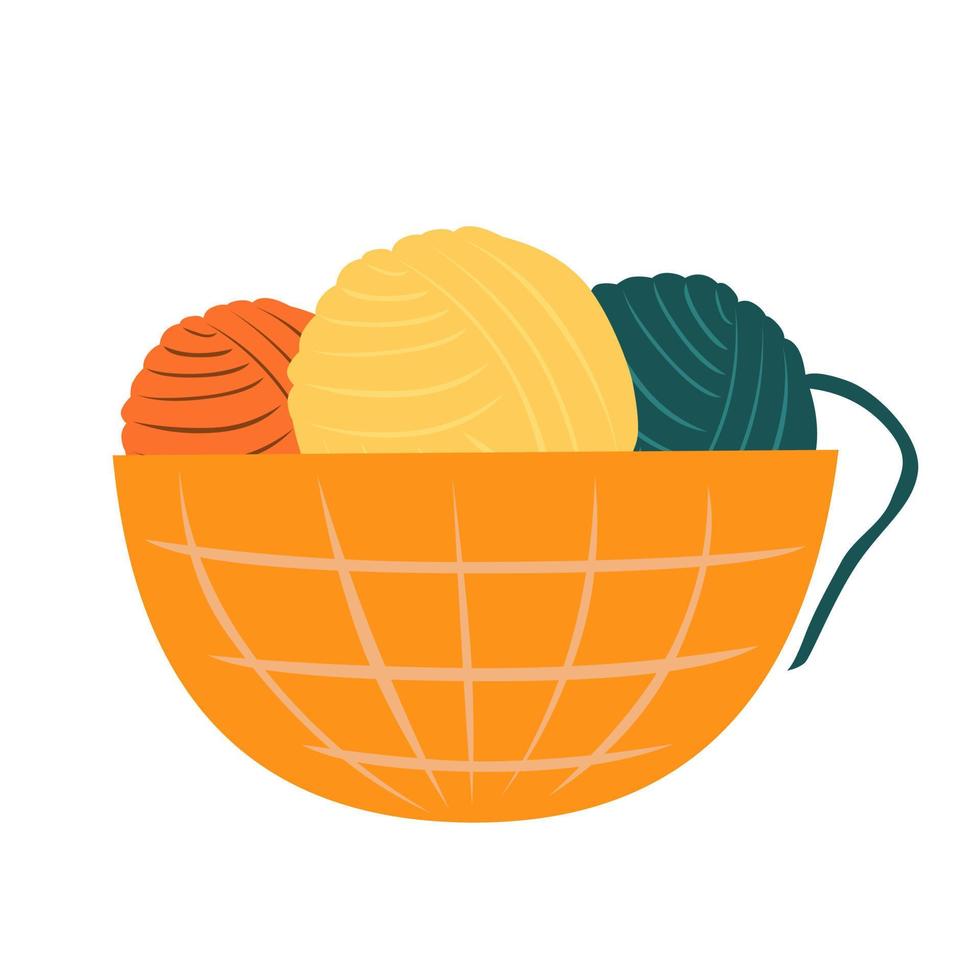 Knitting needle and wool ball flat vector illustration