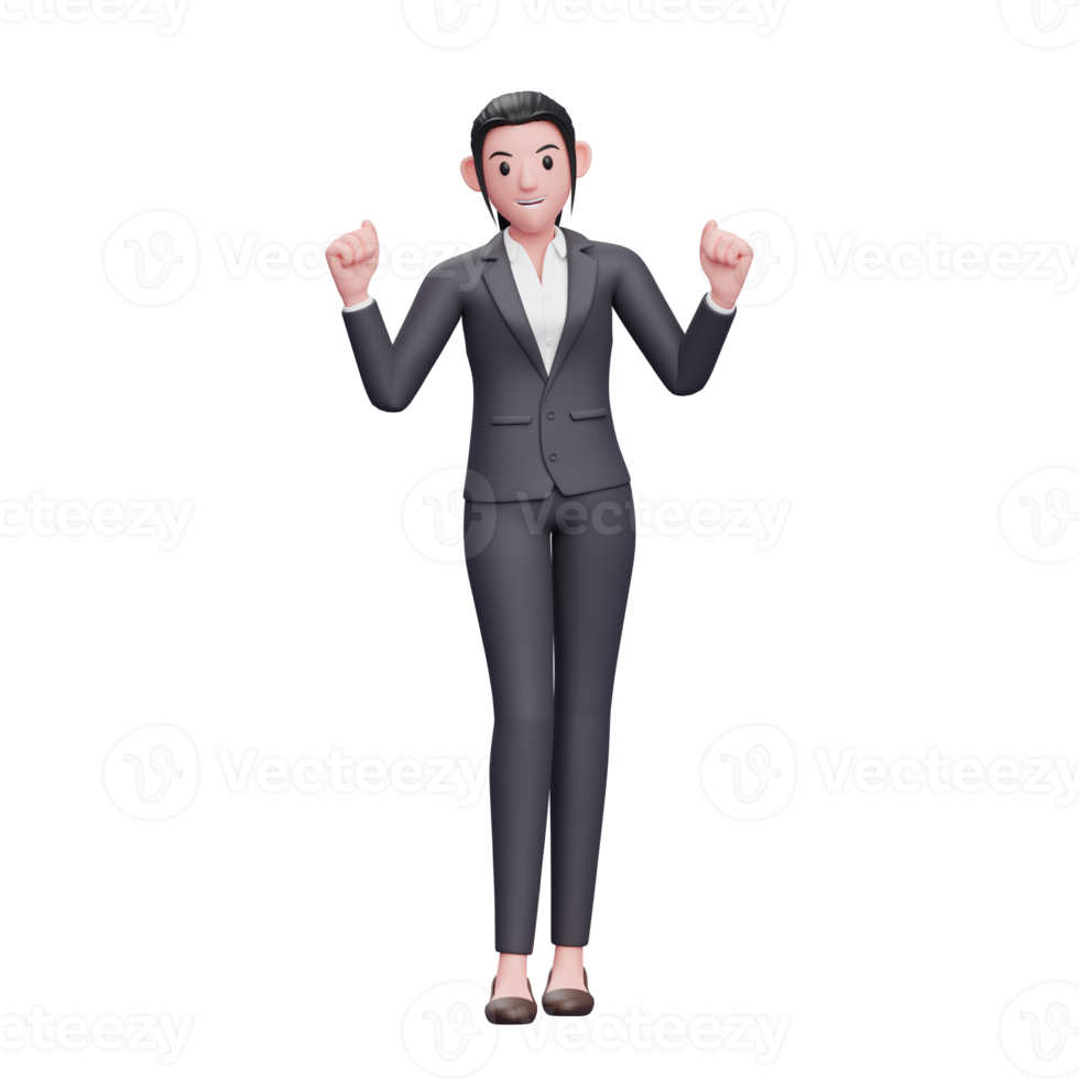 business woman doing winning gesture, 3D render business woman character illustration png