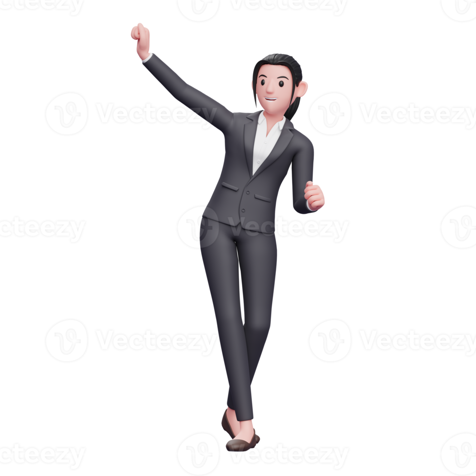 business woman celebrating victory with dancing, 3D render business woman character illustration png