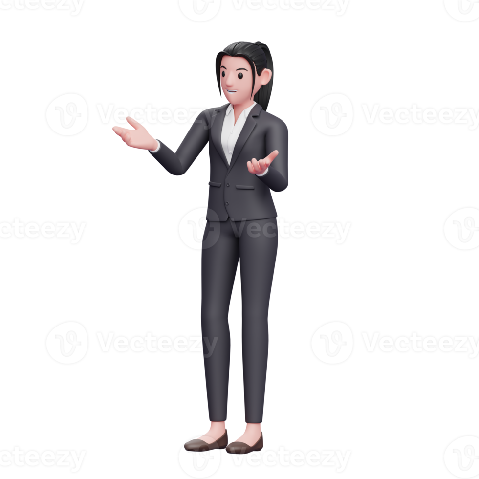 smart girl talking pose, 3D render business woman character illustration png