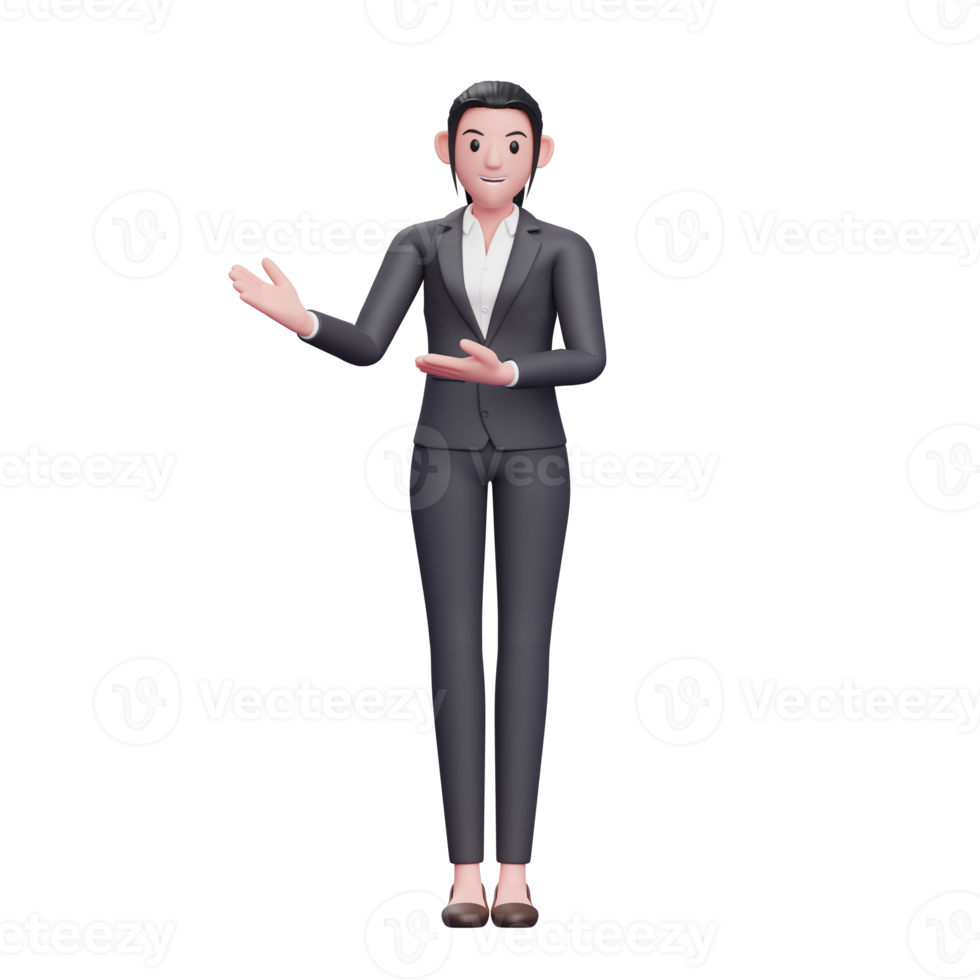 smart girl presenting pose wear business suit, 3D render business woman character illustration png