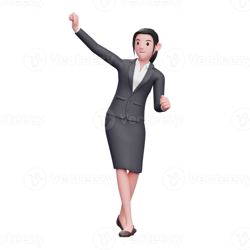 Portrait of Business Woman in Suit dancing pose, 3D render business woman character illustration png