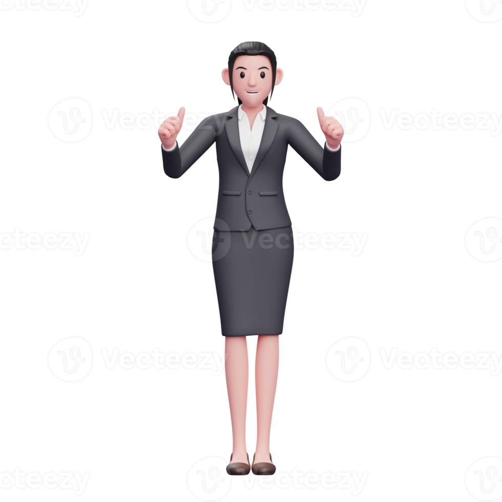 businesswoman give double thumbs up, 3D render business woman character illustration png