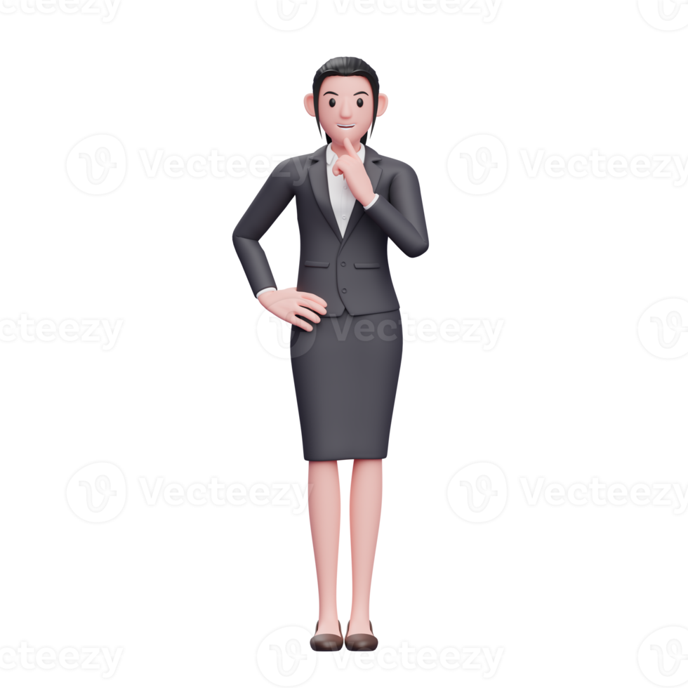 Beautiful Woman In Formal Clothes thinking, 3D render business woman character illustration png