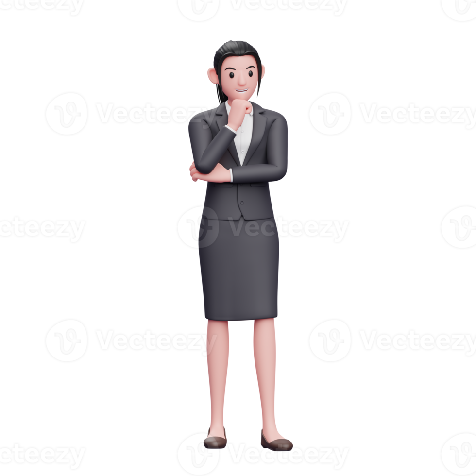 mujer de negocios pensando en pose usar faldas y blazers, ilustración de personaje de mujer de negocios png