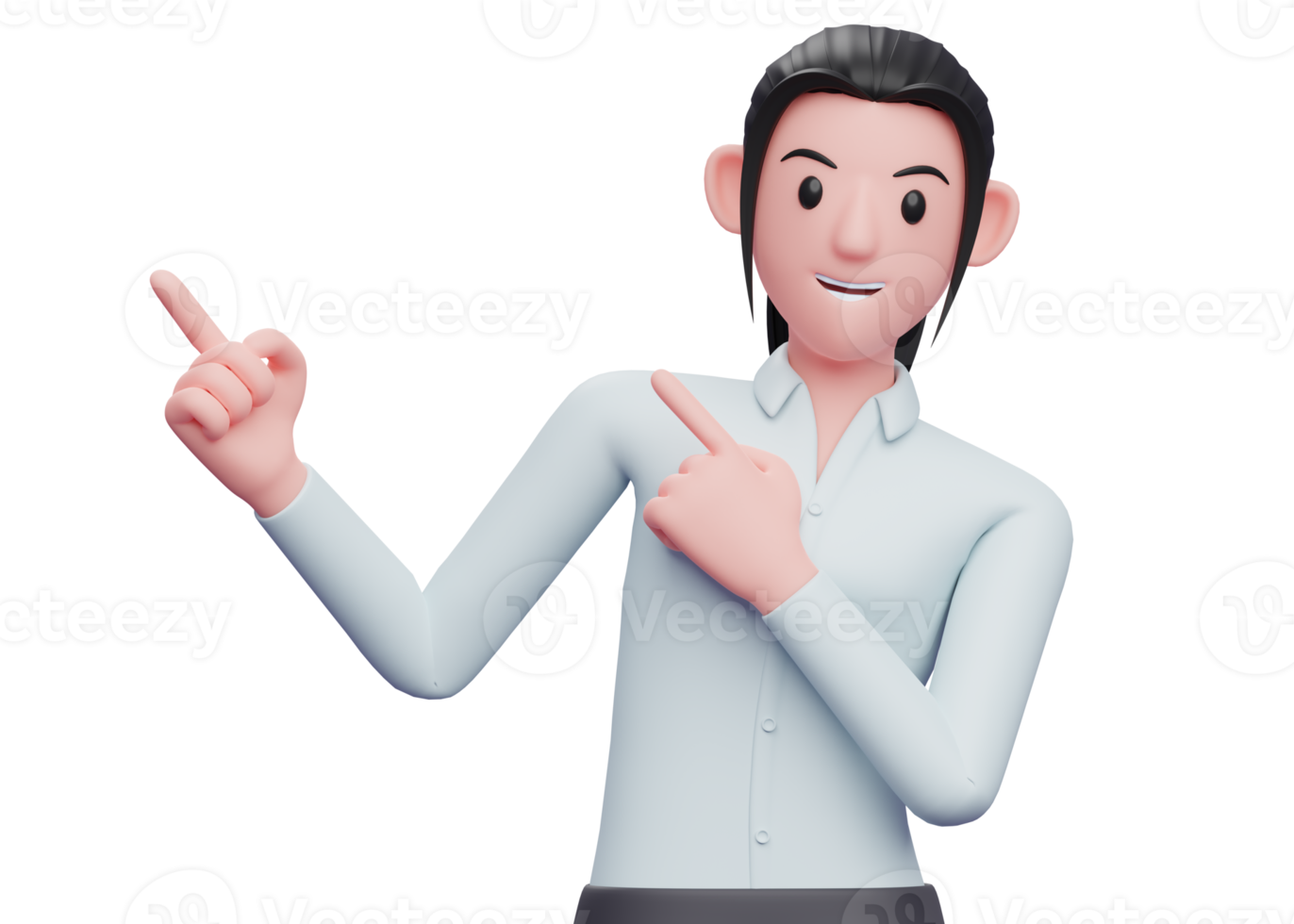 3d Business woman Pointing to the top side with both hands, 3D render business woman character illustration png
