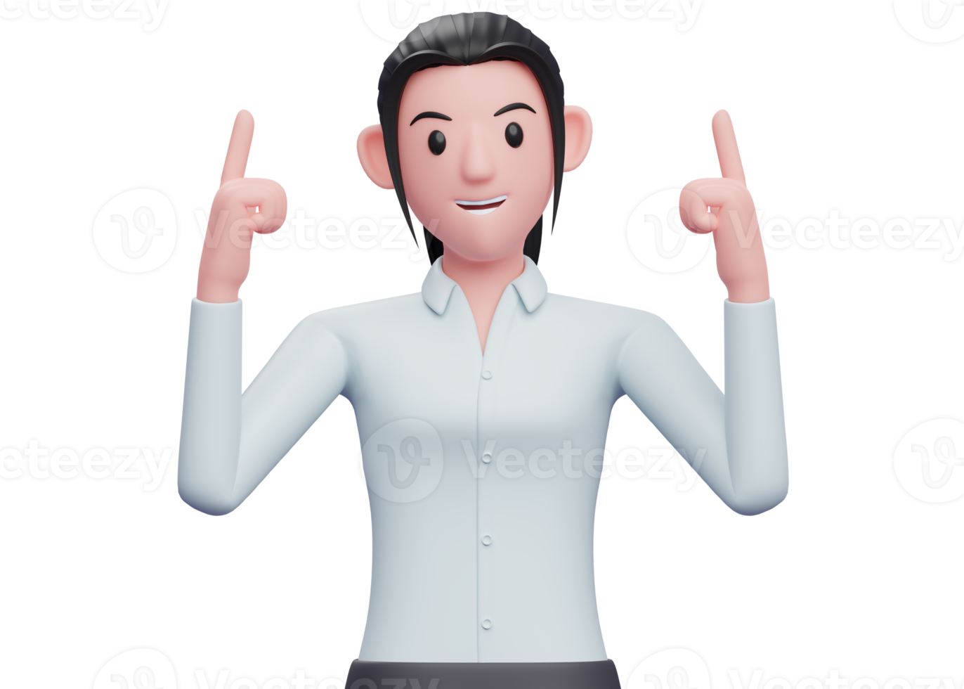 3d Smart Business woman pointing with both index fingers up, 3D render business woman character illustration png