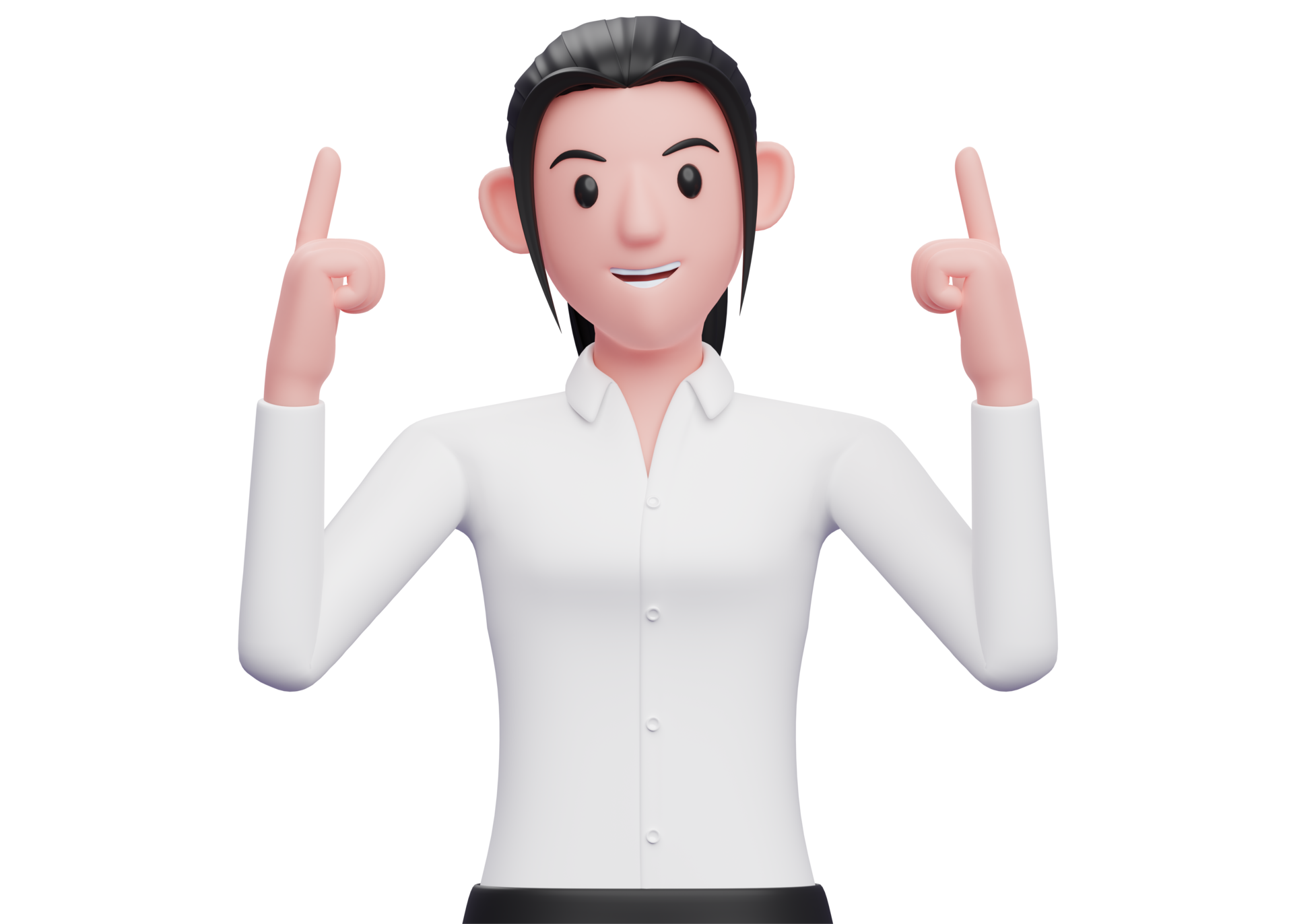 3d Smart Business woman pointing two fingers up, business woman in