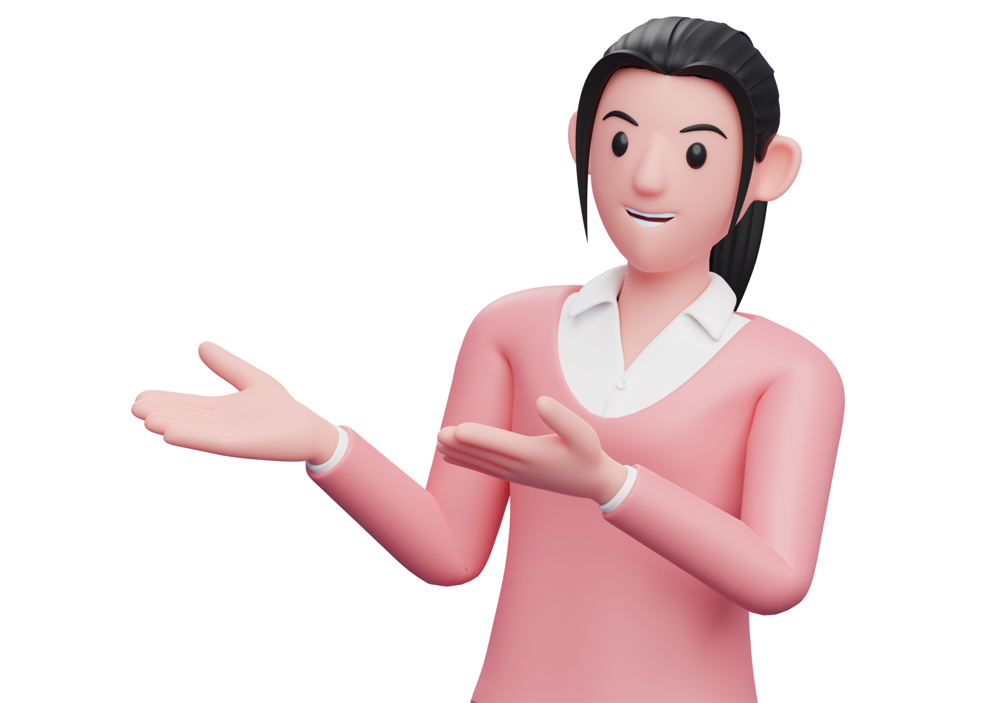 3d sweet girl open both hands to the side, girl in white shirt