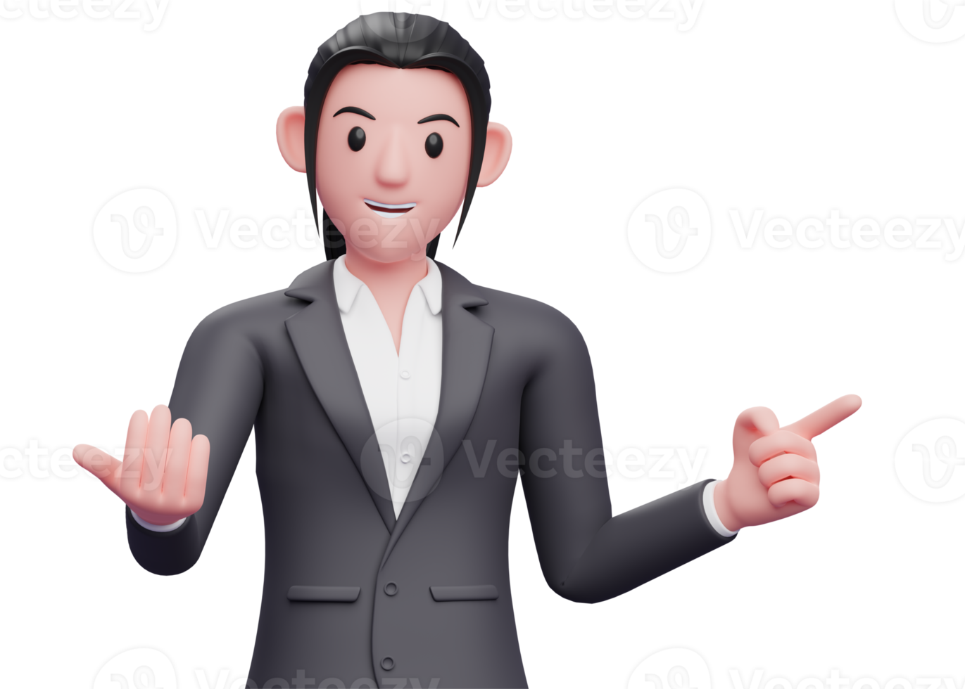 business woman in formal suit come here gesture and pointing to the side, business woman in formal suit pointing illustration png