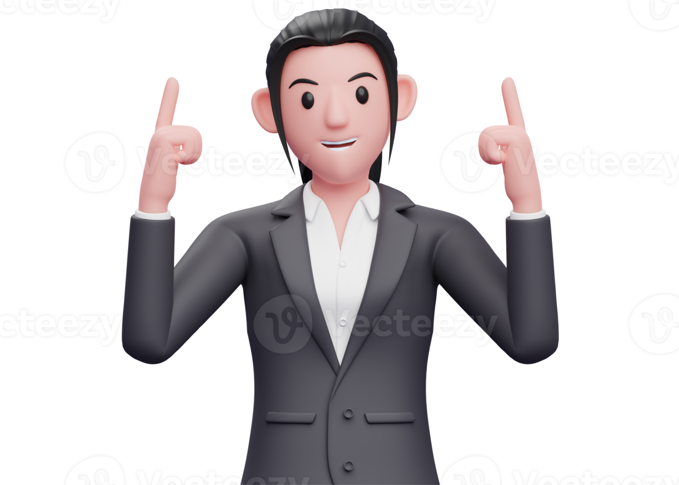 business woman in formal suit pointing two fingers up, business woman in formal suit pointing illustration png