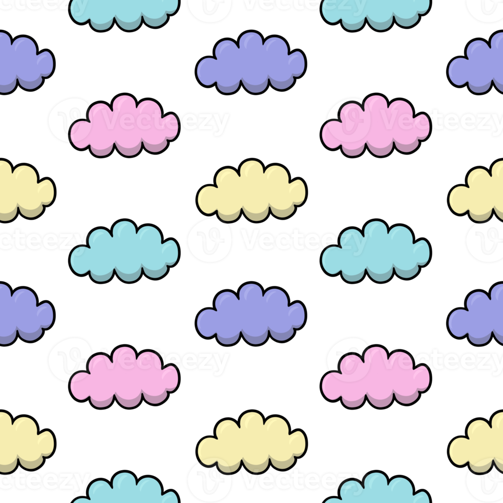 Children,s print, Multicolored clouds in cartoon style, seamless square pattern png