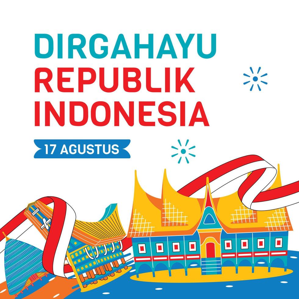 día de la independencia de indonesia con ilustración de casa tradicional vector