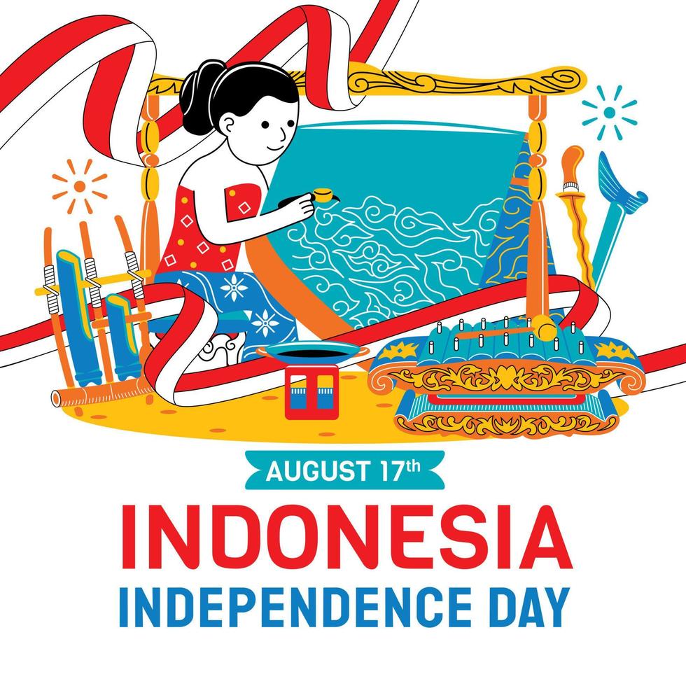 Indonesia independence day with batik illustration vector