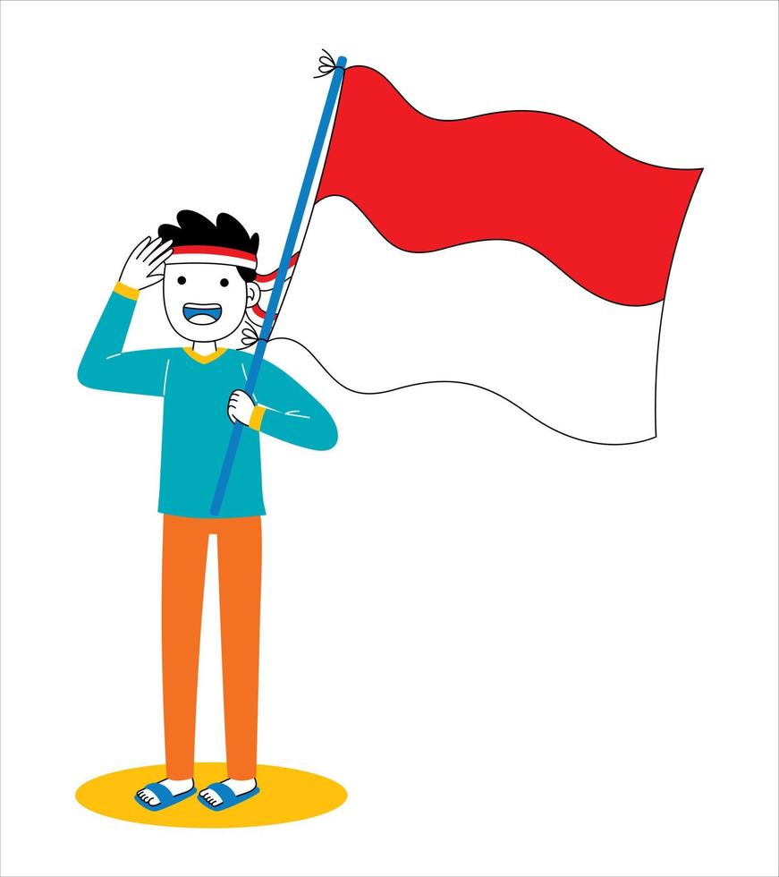 el hombre celebra el día de la independencia de indonesia vector