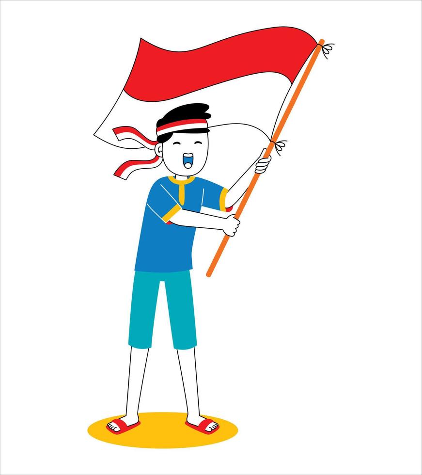 man celebrate indonesia independence day vector