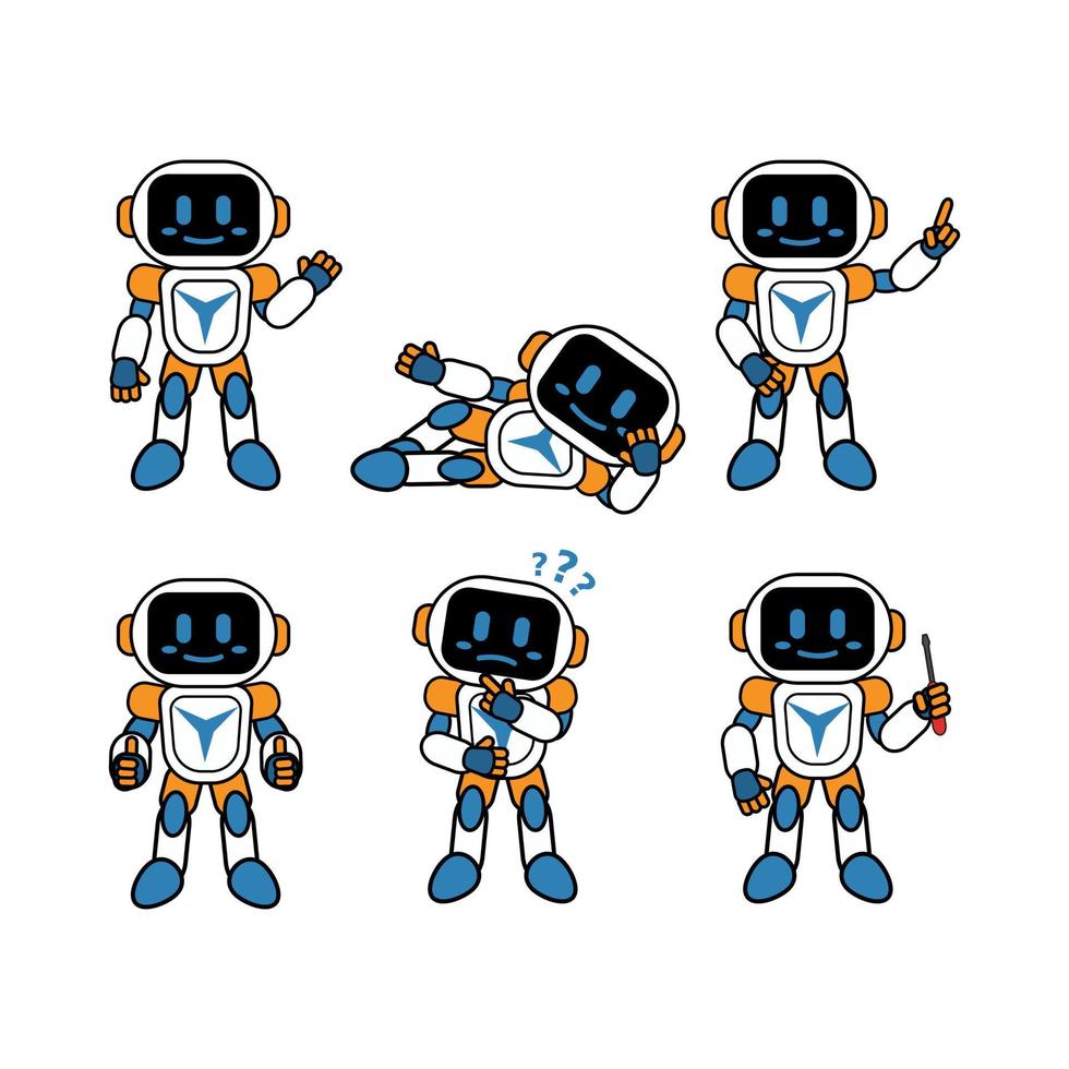 Set of cute robot mascot vector