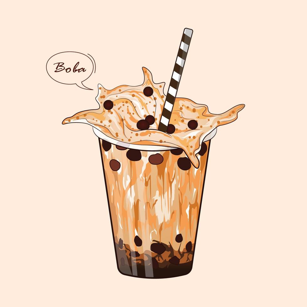 Chocolate bubble milk tea with delicious tapioca and milk splash in 3d illustration Premium Vector